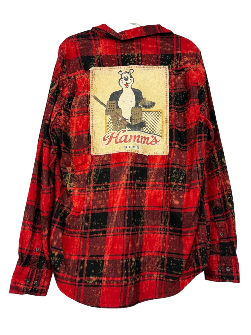 Angry Minnow Hamm’s Beer Hockey Plaid Bleach Dyed Flannel Button Shirt